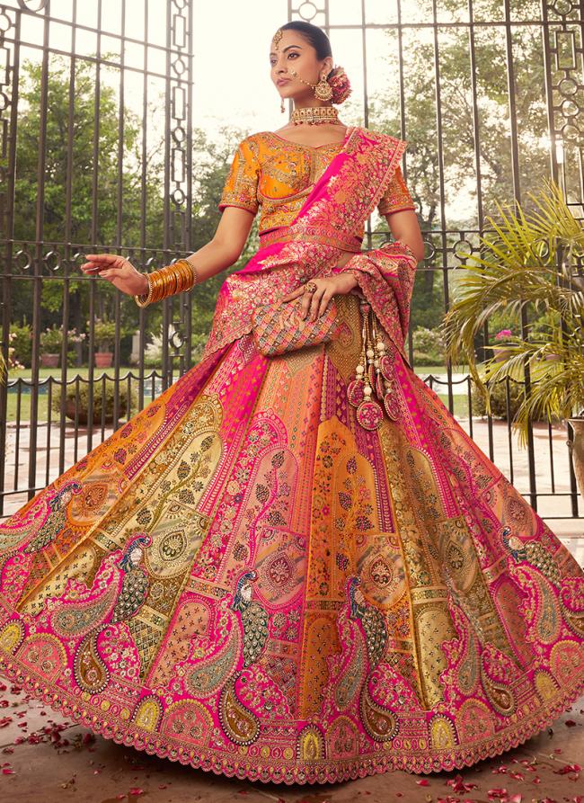 Heavy saffron with pink mixed lehenga