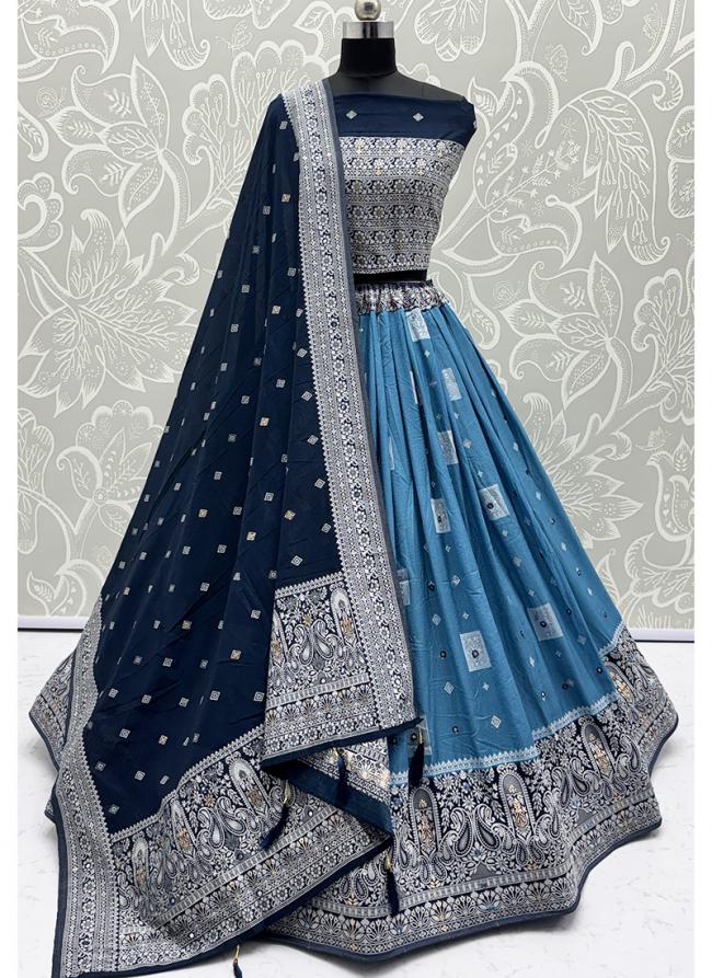Heavy navy  blue lehenga with dark blue shawl